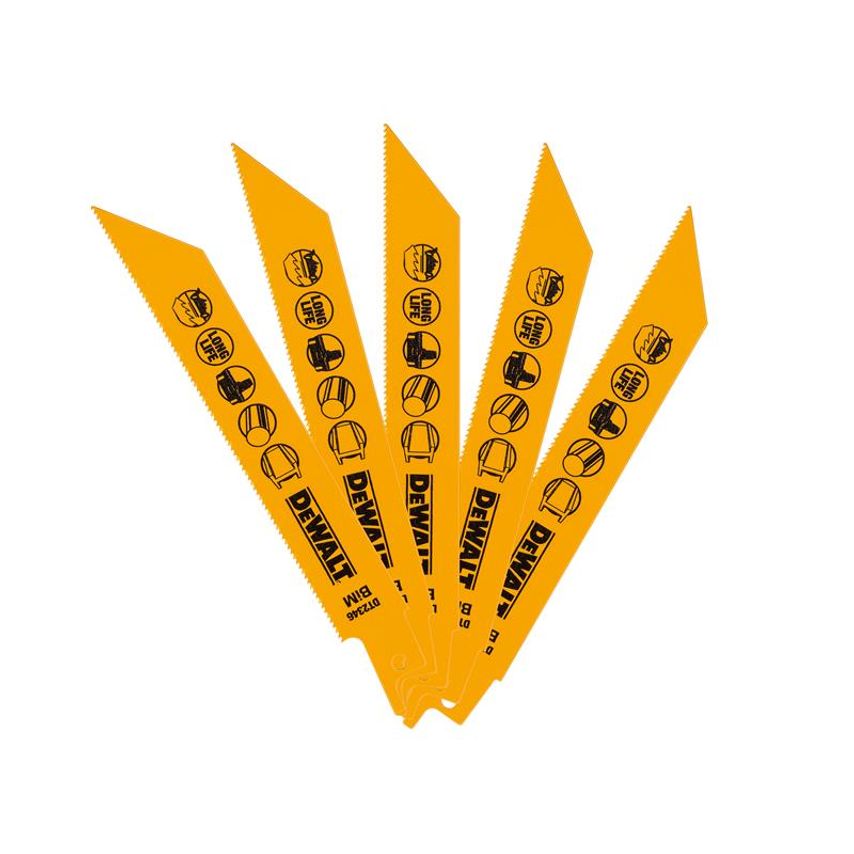 Bi-Metal Reciprocating Blade for Metal Cordless 152mm x 18 TPI (Pack 5) DEWDT2346QZ