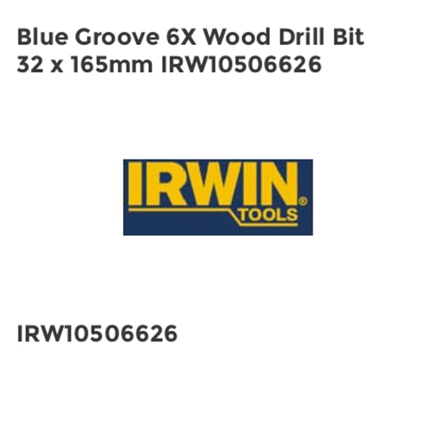 Blue Groove 6X Wood Drill Bit 32 x 165mm IRW10506626