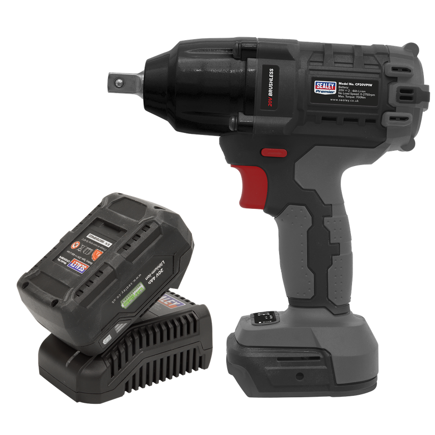 Brushless Impact Wrench Kit 1/2" Sq Drive 20V 4AH 700Nm