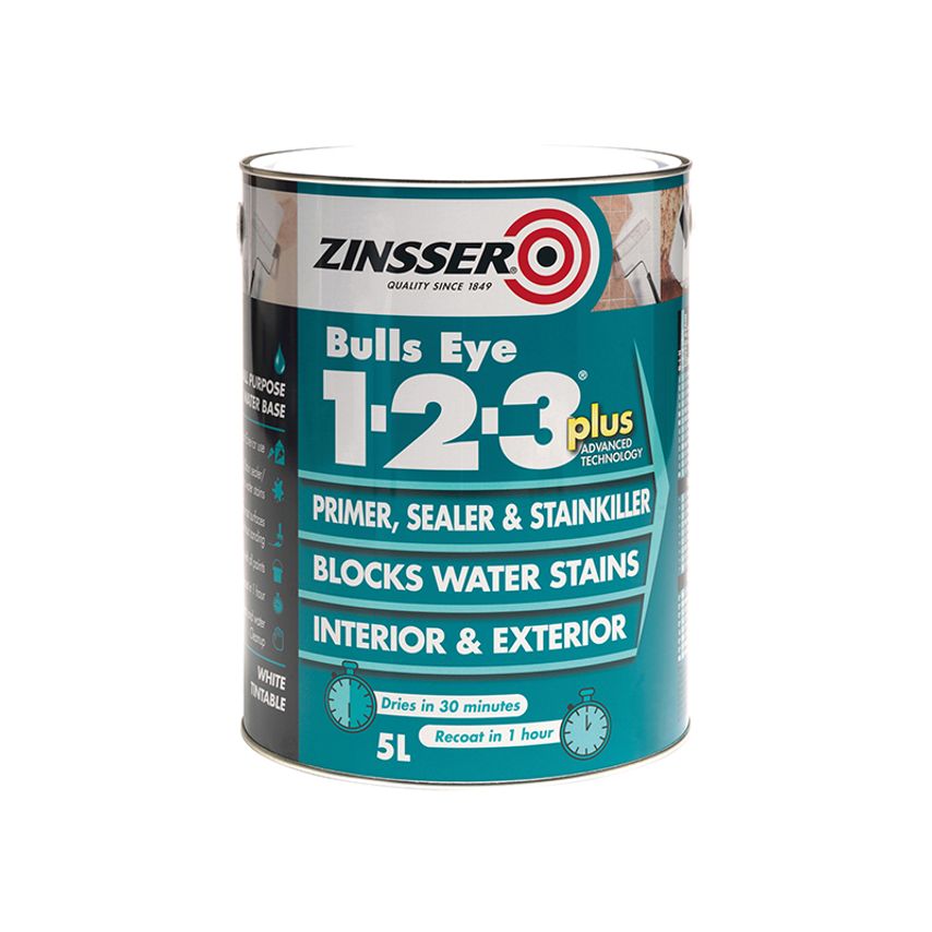 Bulls Eye 1-2-3 Plus Primer, Sealer & Stain Killer White 2.5 litre ZINBE123P25L