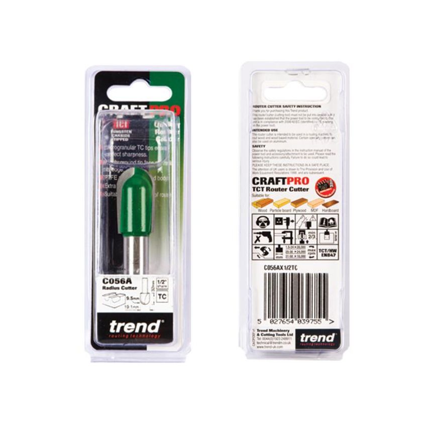 C056A x 1/2 TCT Radius Cove Cutter 9.5mm Radius TREC056A12TC