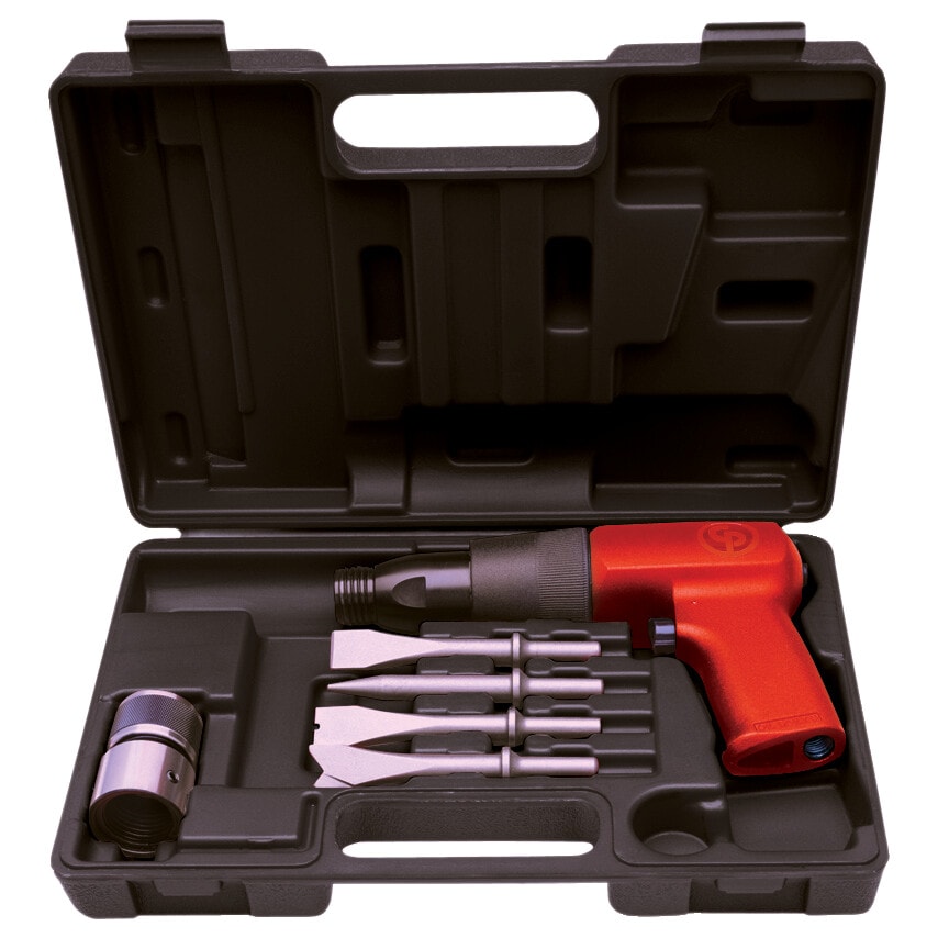 CP7110 Red. Vibration Air Hammer Kit comes with 4 Chisels