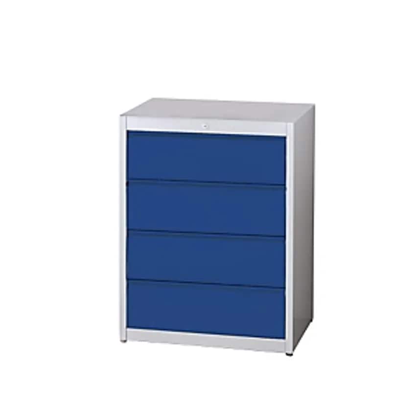 Card File Cabinet, Grip Rails, 4 Drawers, 3-track, Light Grey/Ultramarine Blue