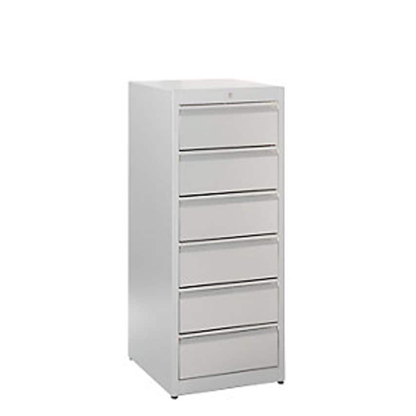 Card File Cabinet, Grip Rails, 6 Drawers, Soft Retraction Mechanism, 2-track, Light Grey