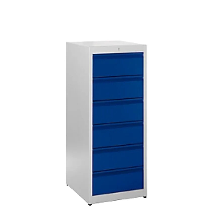 Card File Cabinet - Grip Rails - 6 Drawers, 2-track, Light Grey/Ultramarine Blue