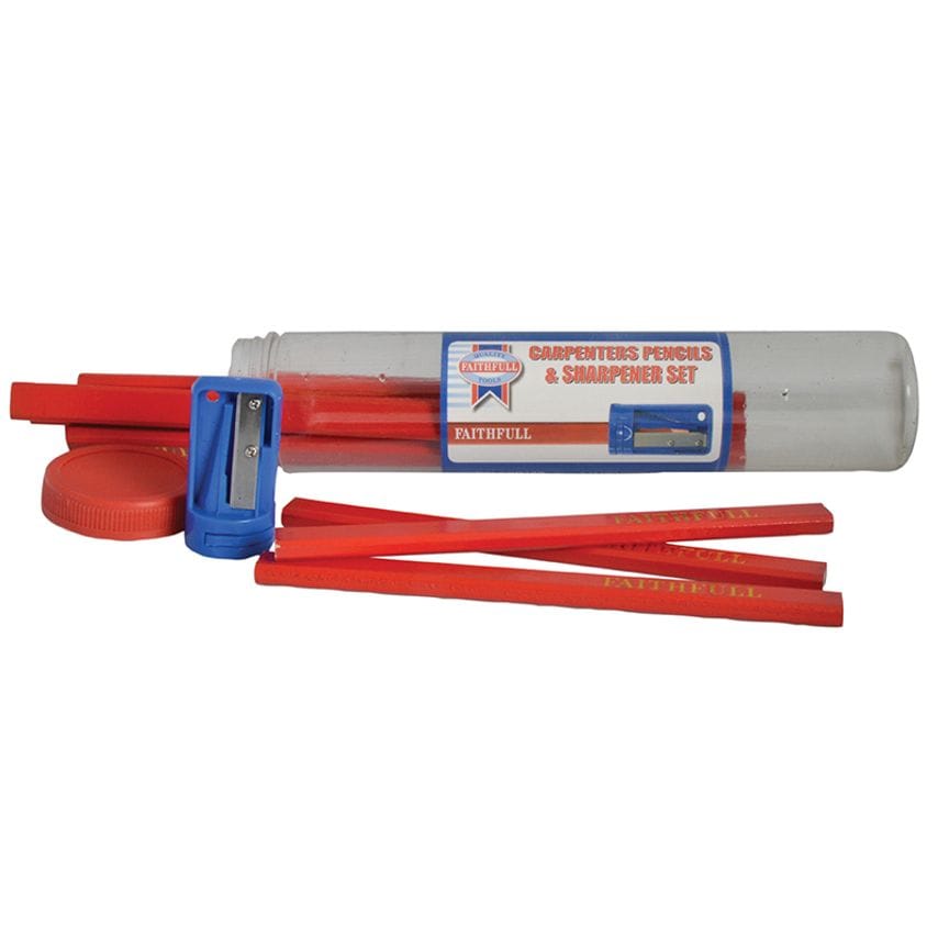 Carpenters Pencils Red (12 x Tubes of 12 + Sharpener) FAICPDISP