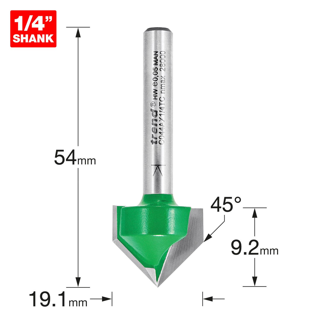 Chamfer V Groove Cutter angle=45 Degrees - C044AX1/4TC