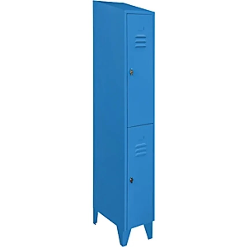 Cloakroom Locker With Sloping Roof - Half-Height Compartments - Total Width 300mm, 2 Compartments, Light Blue RAL 5012