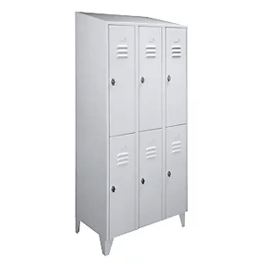 Cloakroom Locker With Sloping Roof - Half-Height Compartments - Total Width 900mm, 6 Compartments, Light Grey RAL 7035