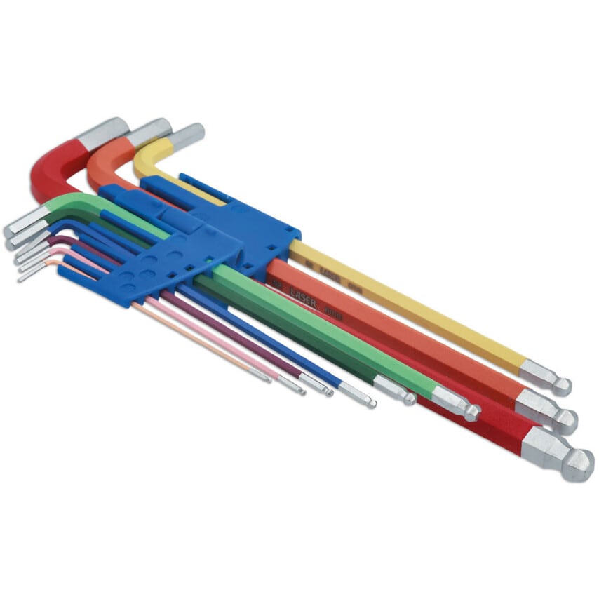 Colour Coded Hex Key Set - Ball End 9PC