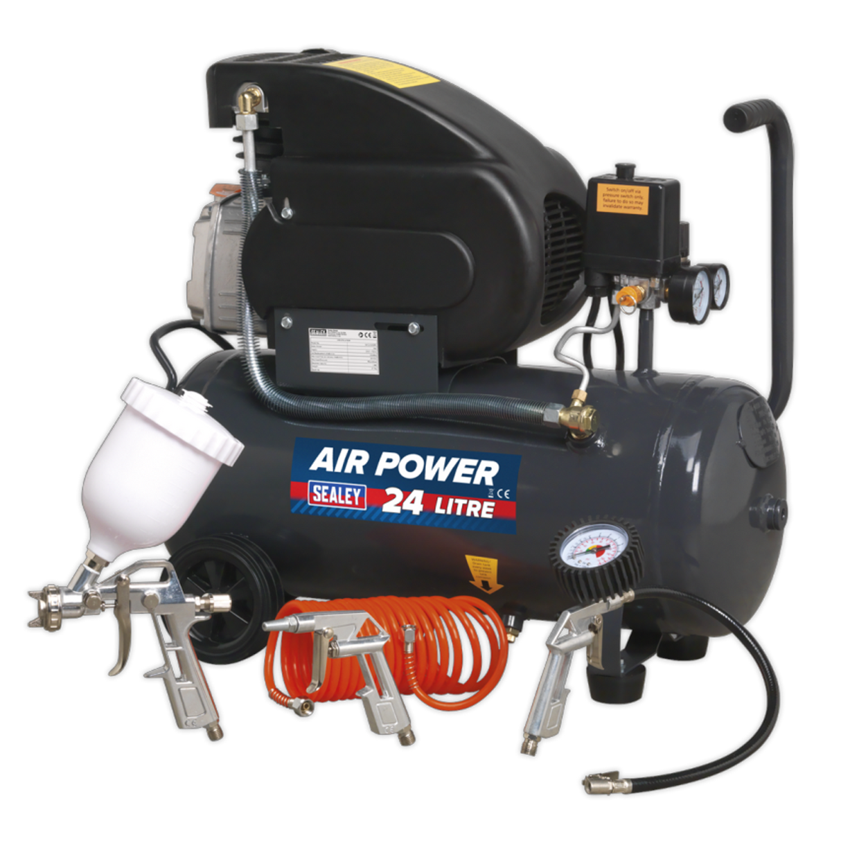 Compressor 24L Direct Drive 2HP with 4PC Air Accessory Kit