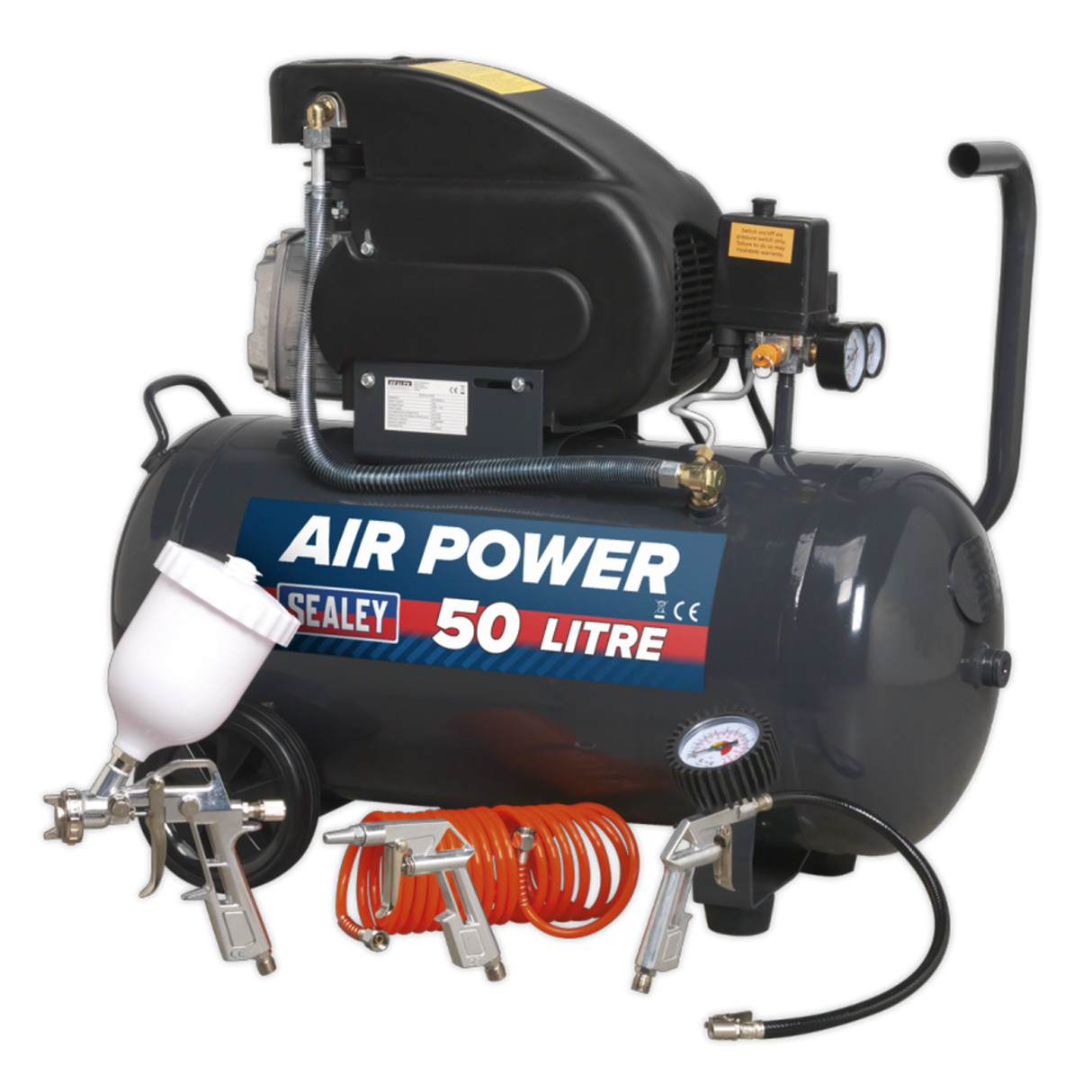 Compressor 50L Direct Drive 2HP with 4PC Air Accessory Kit