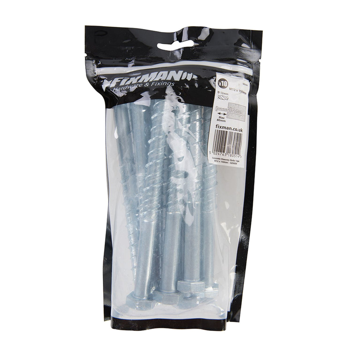 Concrete Masonry Bolts 10pk M12 X 150mm