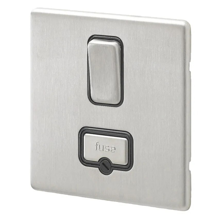 Connect Unit DP Switched FSD 13A Brushed Stainless Steel Black Inserts