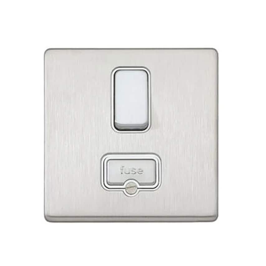 Connect Unit DP Switched FSD 13A Brushed Stainless Steel White Inserts