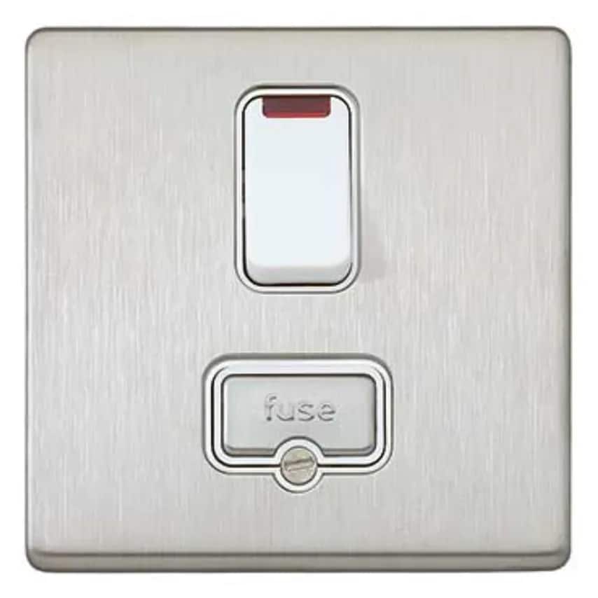 Connect Unit DP Switched FSD Neon 13A Brushed Stainless Steel White INS