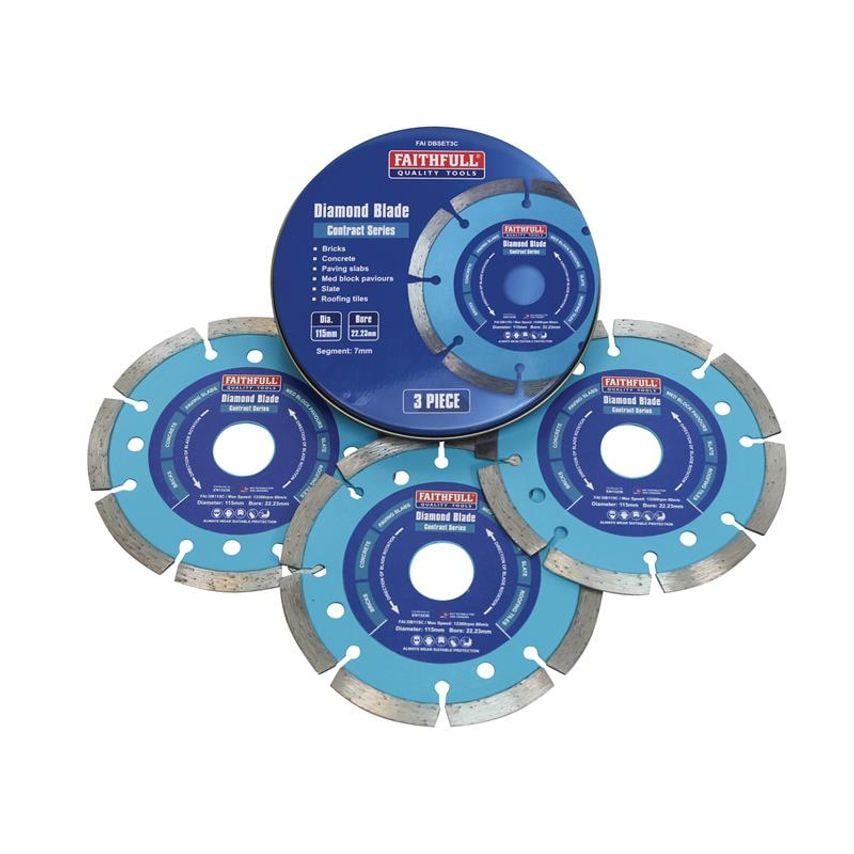 Contract Diamond Blades 115 x 22.2mm (Pack 3) FAIDBSET3C