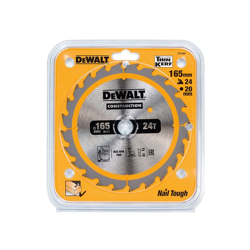 Cordless Construction Trim Saw Blade 165 x 20mm x 24T DEWDT1949QZ