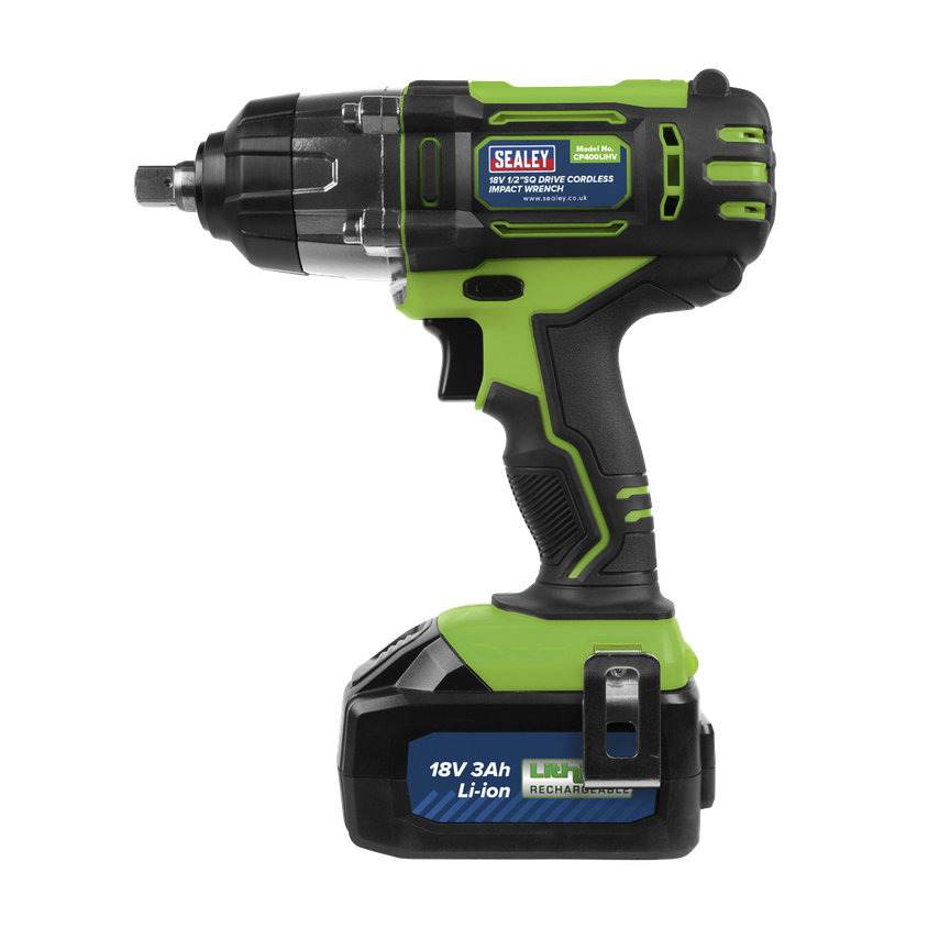 Cordless Impact Wrench 18V 3AH Li-ion 1/2" Square Drive Hi-vis