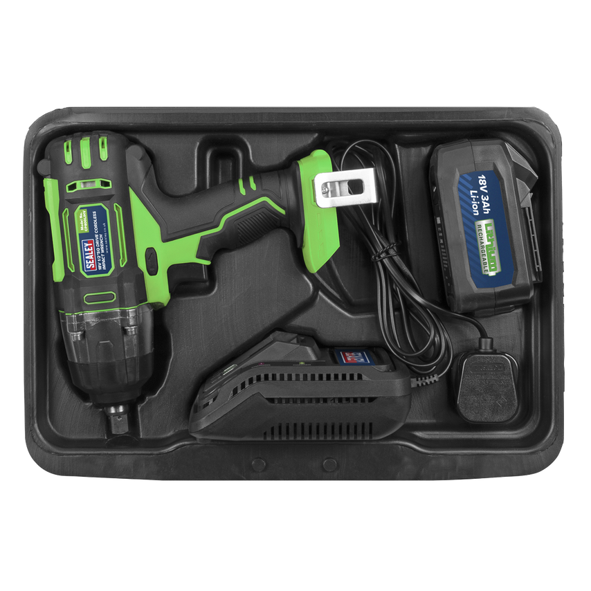 Cordless Impact Wrench 18V 3AH Li-ion 1/2" Square Drive Hi-vis