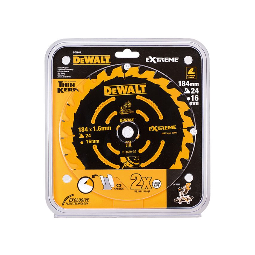 Cordless Mitre Saw Blade For DCS365 184 x 16mm x 24T DEWDT1669QZ