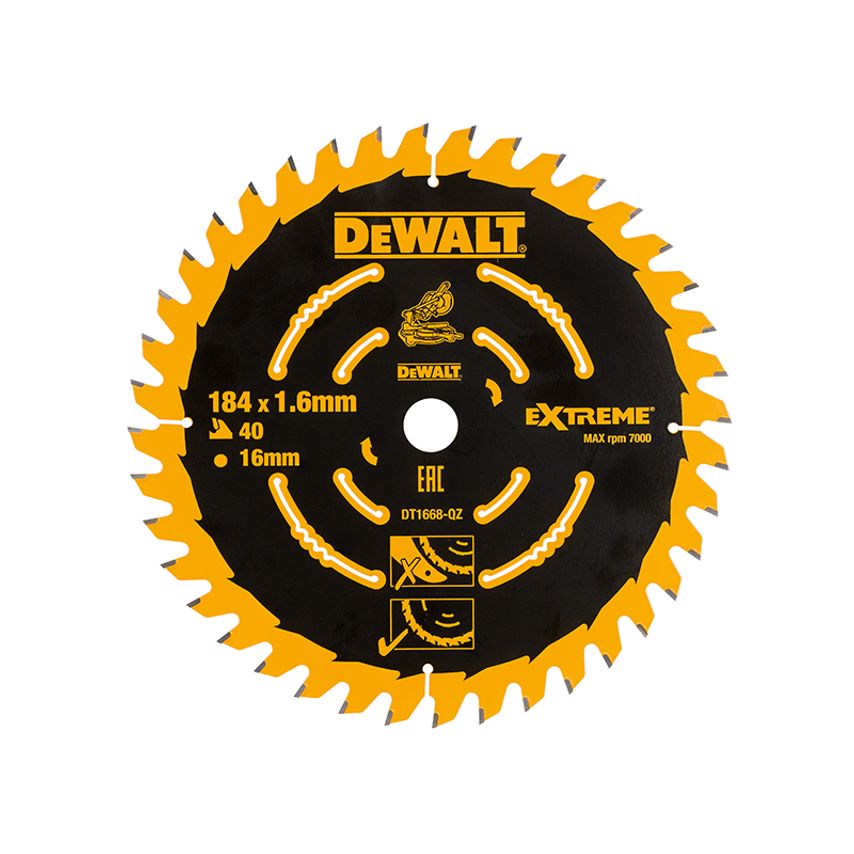 Cordless Mitre Saw Blade For DCS365 184 x 16mm x 40T DEWDT1668QZ