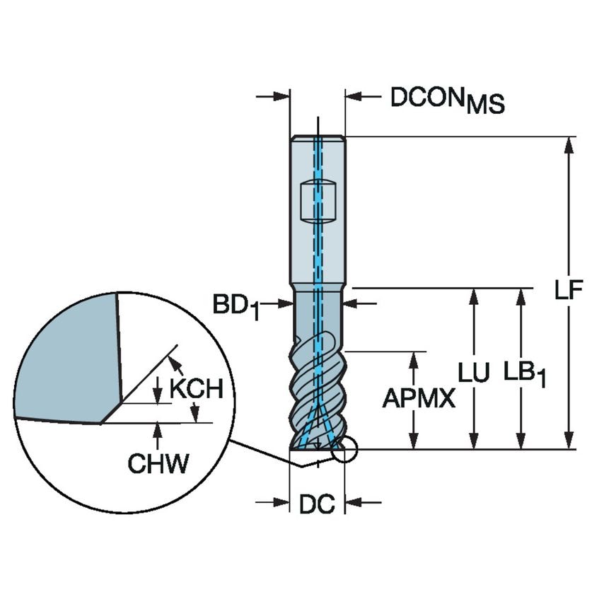 CoroMill Plura Solid Carbide End Mill for Heavy Duty Milling 2P342-1000-CMB1740
