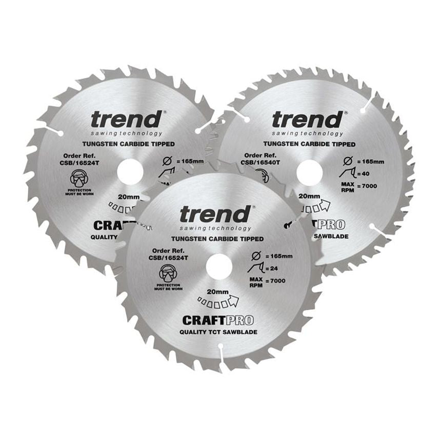 CraftPro Cordless Saw Blade 165 x 20mm x 24T/40T (Pack 3) TRECSB1653PC
