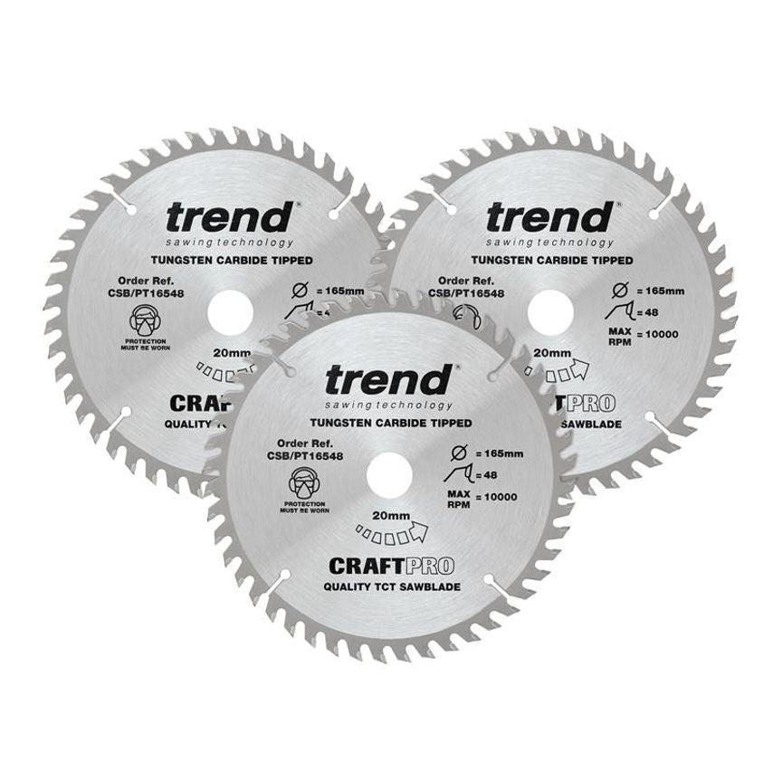 CraftPro Panel Trim Saw Blade 165 x 20mm x 48T (Pack 3) TREPT1653P