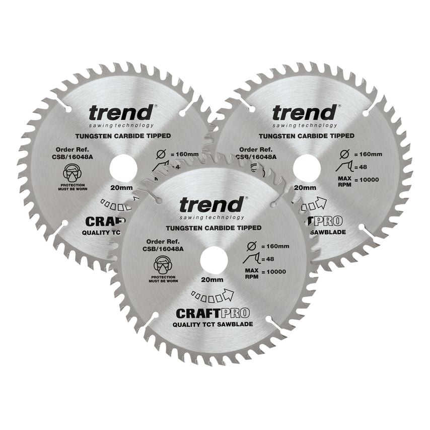 CraftPro Plunge Saw Blade 160 x 20mm x 48T, Pack of 3