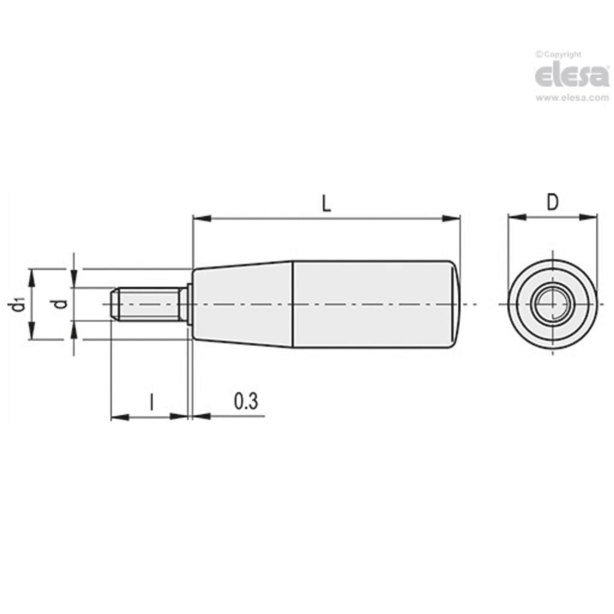 Cylindrical fixed handle-I.280/65 p-M8x16