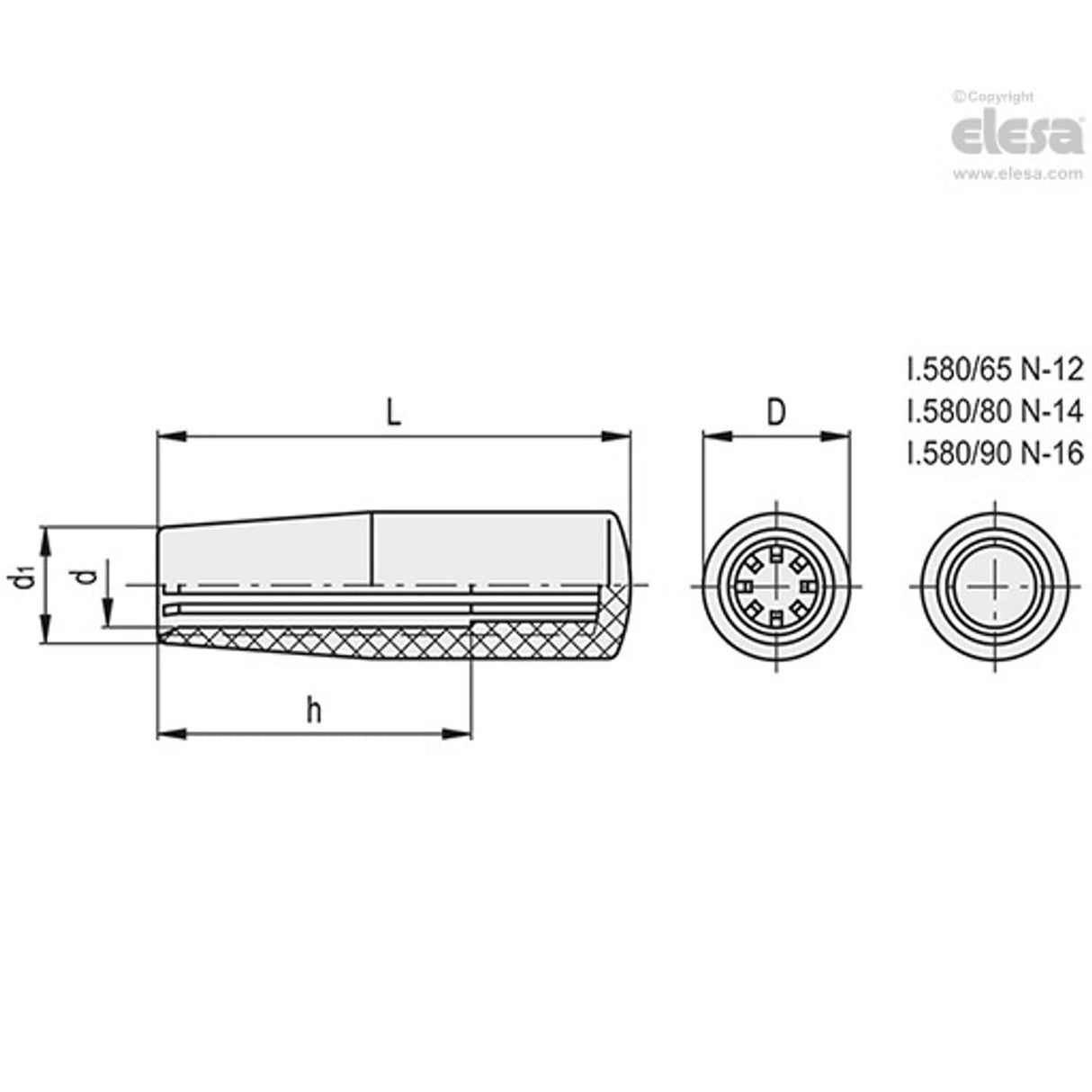 Cylindrical fixed handle-I.580/90 N-16