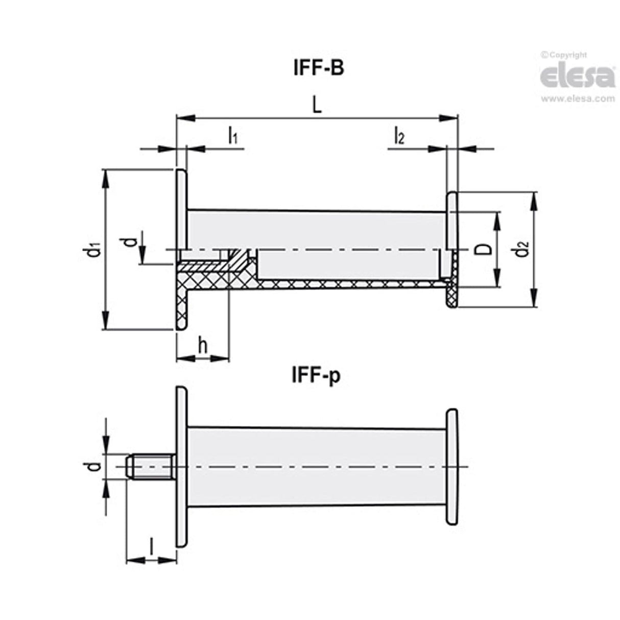 Cylindrical fixed handle-IFF.112 p-M10x20