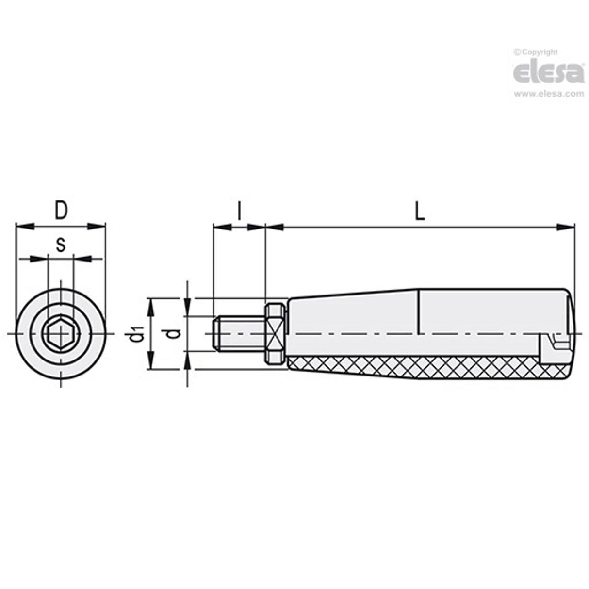 Cylindrical revolving handle-I.281/100+x-M14+Gh