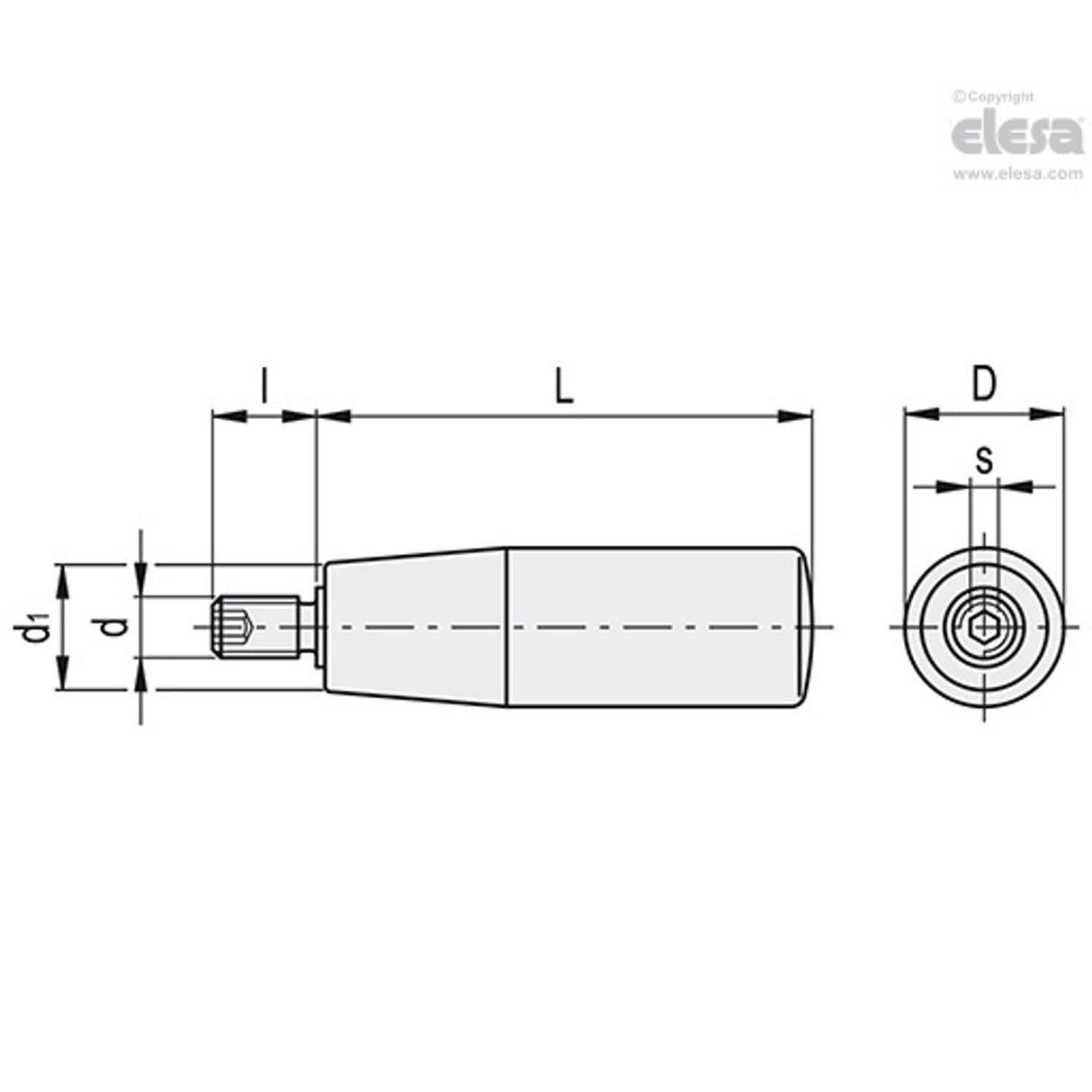 Cylindrical revolving handle-I.301/100+x-M10