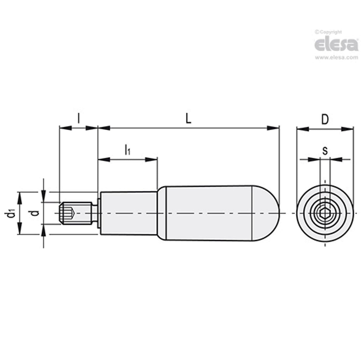 Cylindrical revolving handle-I.621/90+x-M10-SST