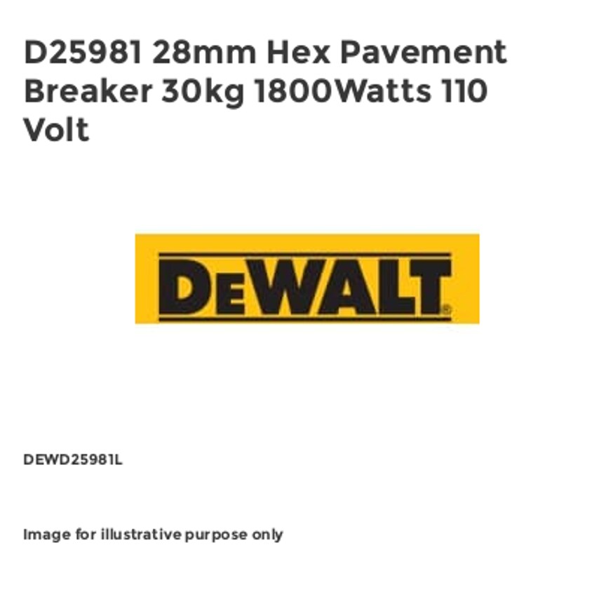 D25981 28mm Hex Pavement Breaker 30kg 1800Watts 110 Volt