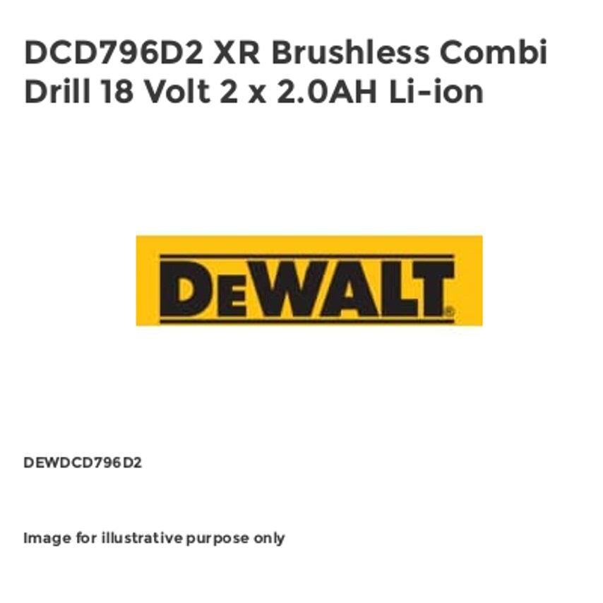 DCD796D2 XR Brushless Combi Drill 18 Volt 2 x 2.0AH Li-ion DEWDCD796D2