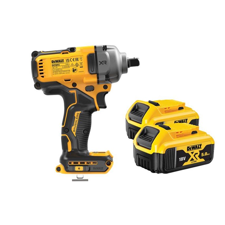 DCF892P2T XR BL High Torque 1/2in Impact Wrench 18V 2 x 5.0Ah Li-ion DEWDCF892P2T