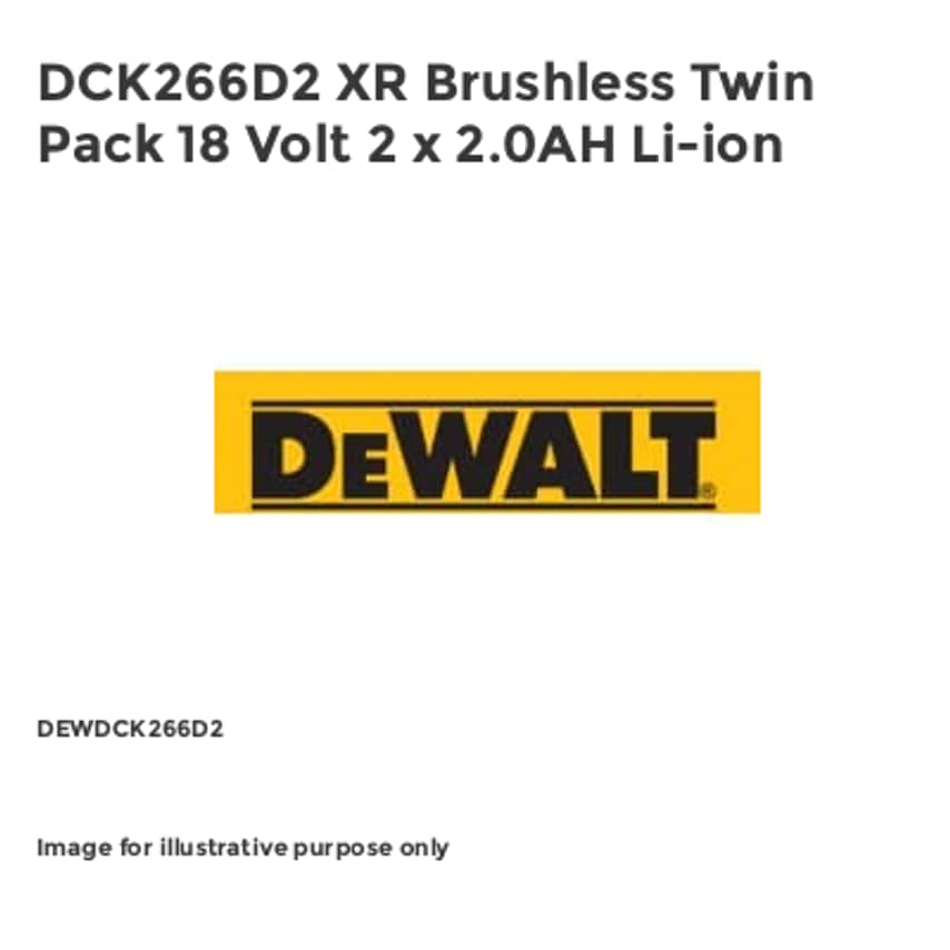 DCK266D2 XR Brushless Twin Pack 18 Volt 2 x 2.0AH Li-ion