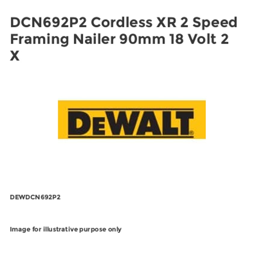 DCN692P2 Cordless XR 2 Speed Framing Nailer 90mm 18 Volt 2 X