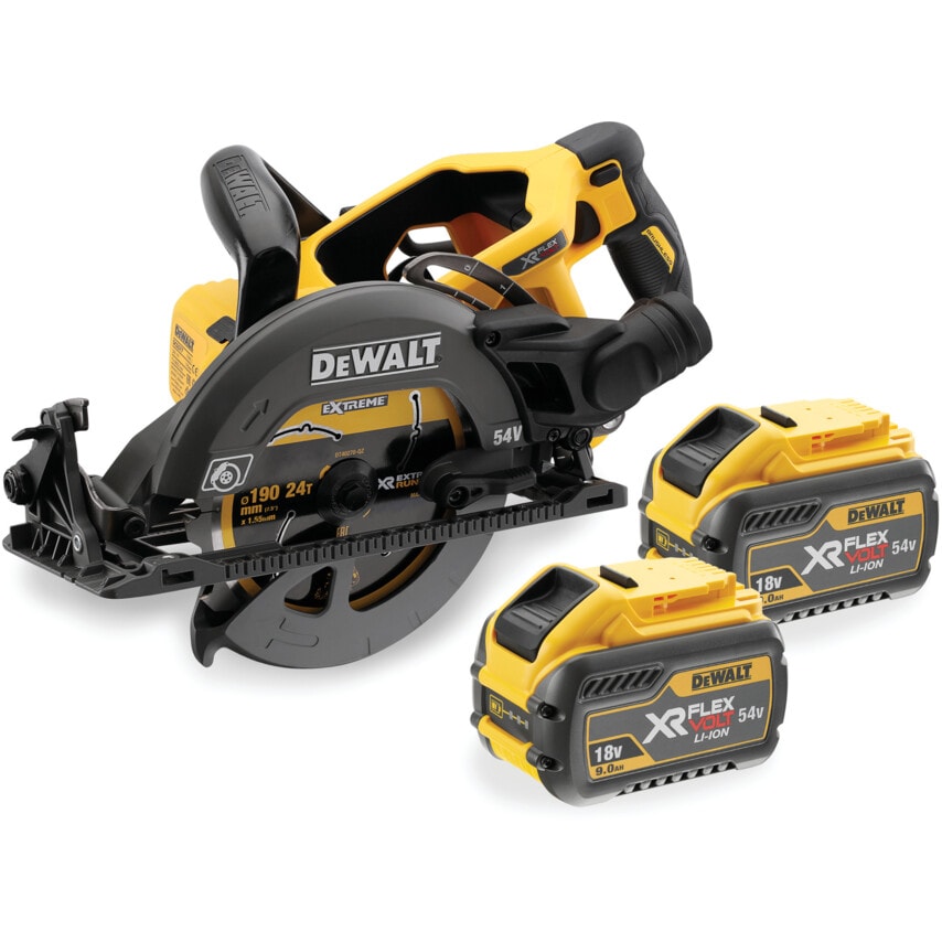 DCS577T2-GB 54V XR Flexvolt Cordless Brushless High Torque 190MM Circular Saw with 2X 6.0AH Batteries and Charger in Soft Kit Bag