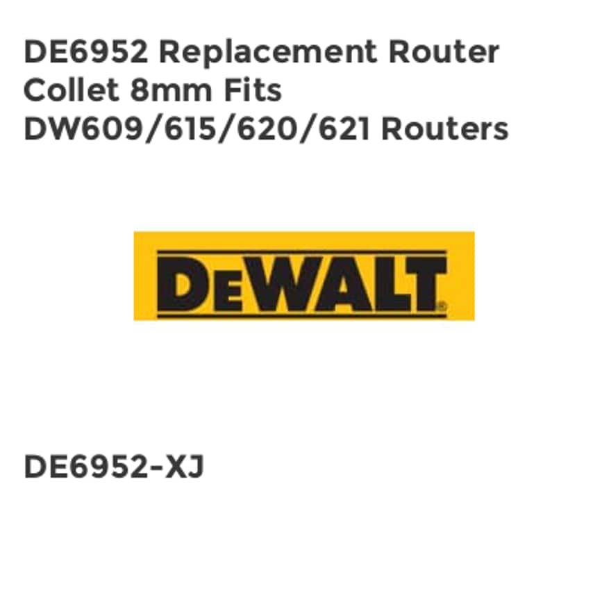 DE6952 Replacement Router Collet 8mm Fits DW609/615/620/621 Routers