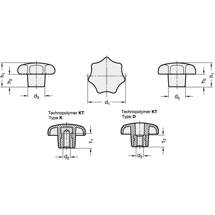 DIN6336-KT-40-M8-D Star Knob; Plastic; Thread Bore