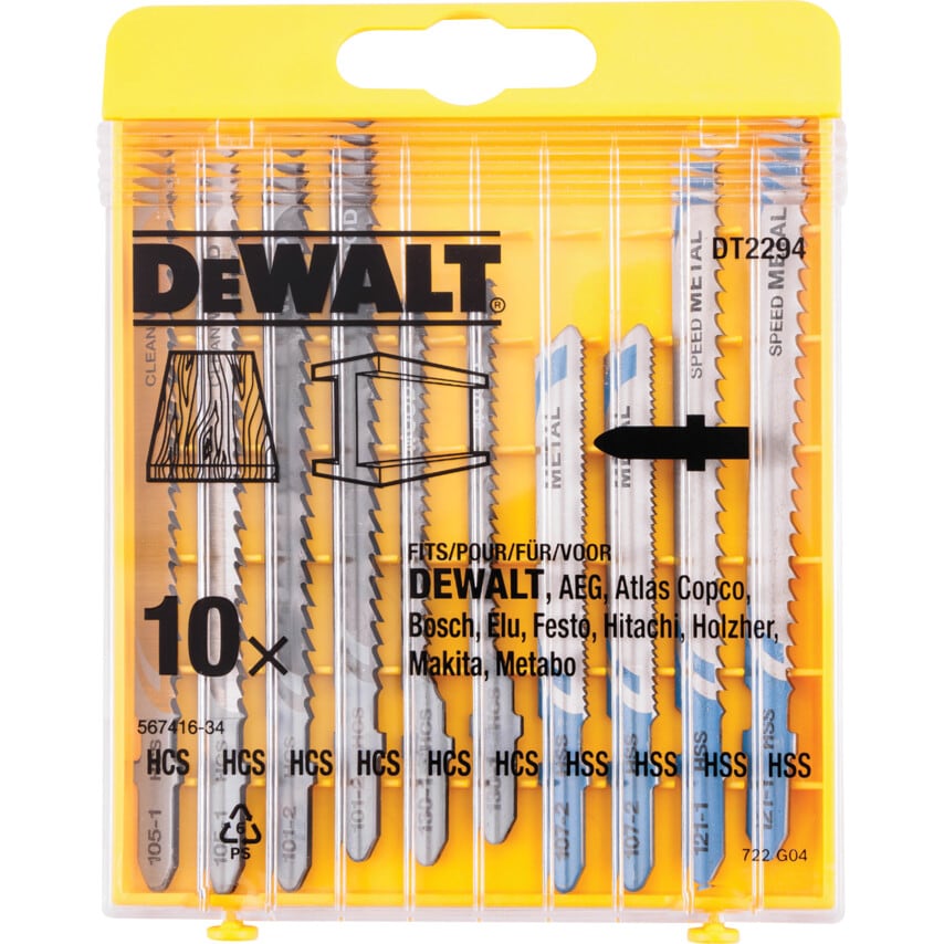 DT2294-QZ 10 Piece Mixed Jigsaw Blade Wood/Metal Set
