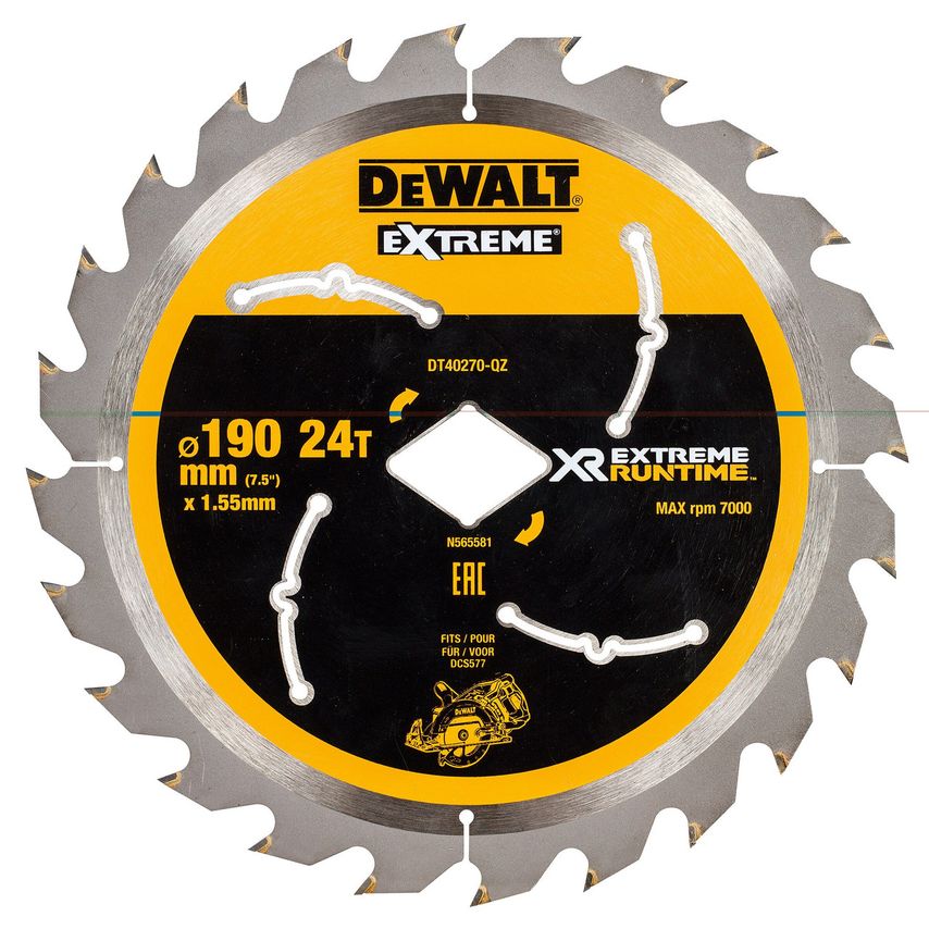 DT40270 Extreme Runtime Circular Saw Blade for DCS577 190mm x 24T