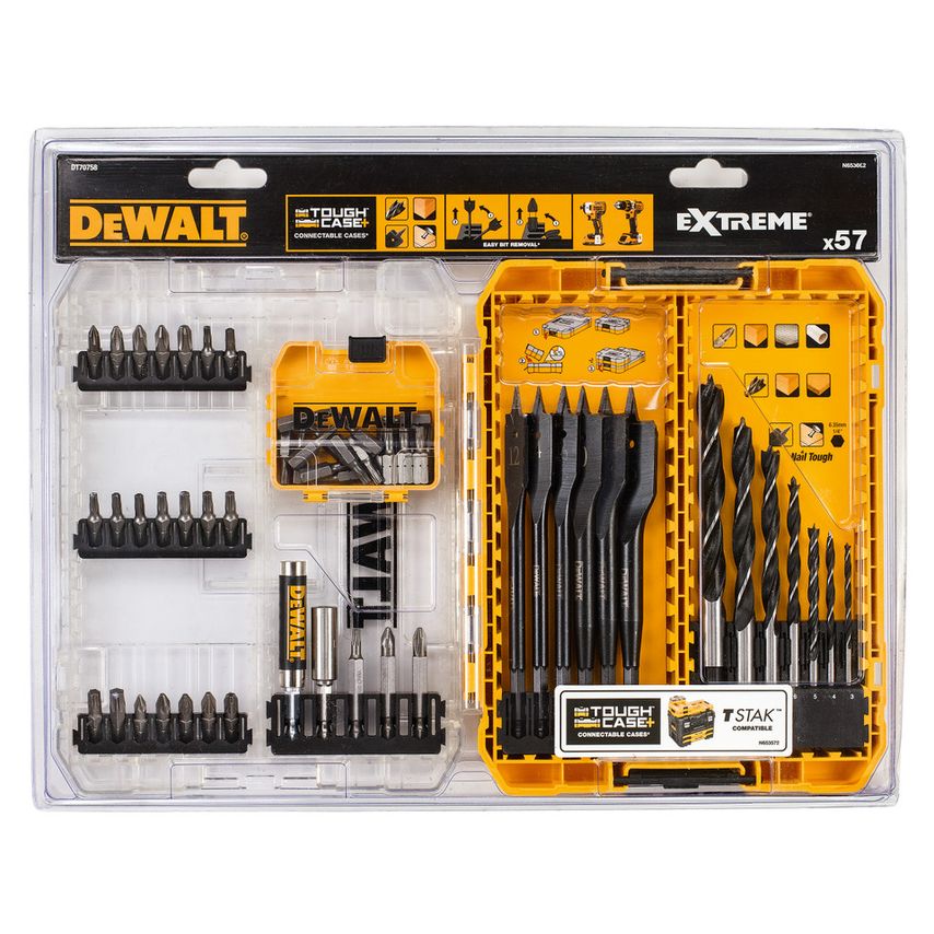 DT70758 Drill Drive Set with Brad Point & Extreme Flatwood Bits (57 Piece)