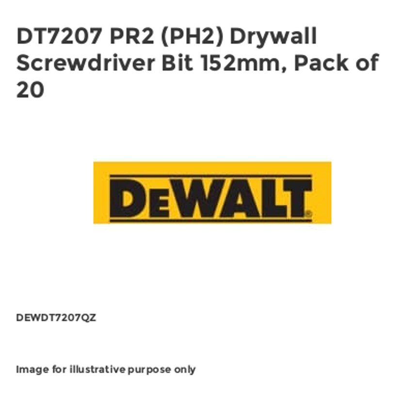 DT7207 PR2 (PH2) Drywall Screwdriver Bit 152mm, Pack of 20