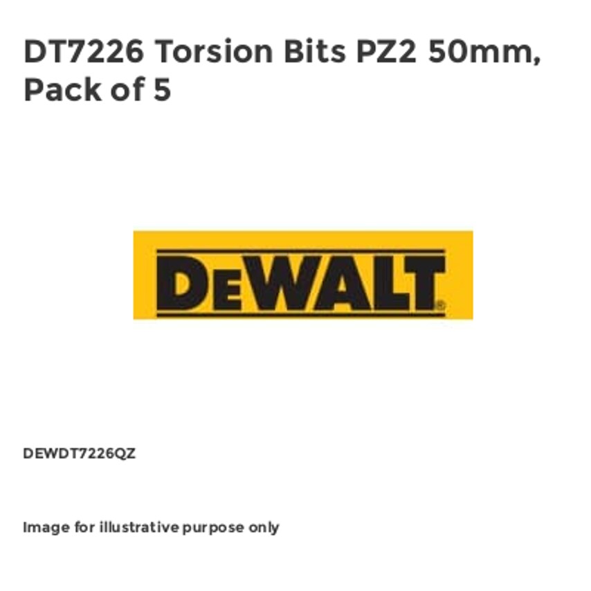 DT7226 Torsion Bits PZ2 50mm, Pack of 5 DEWDT7226QZ