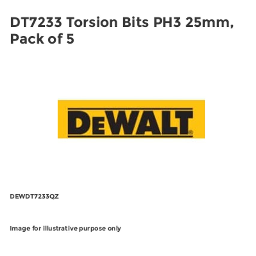 DT7233 Torsion Bits PH3 25mm, Pack of 5 DEWDT7233QZ